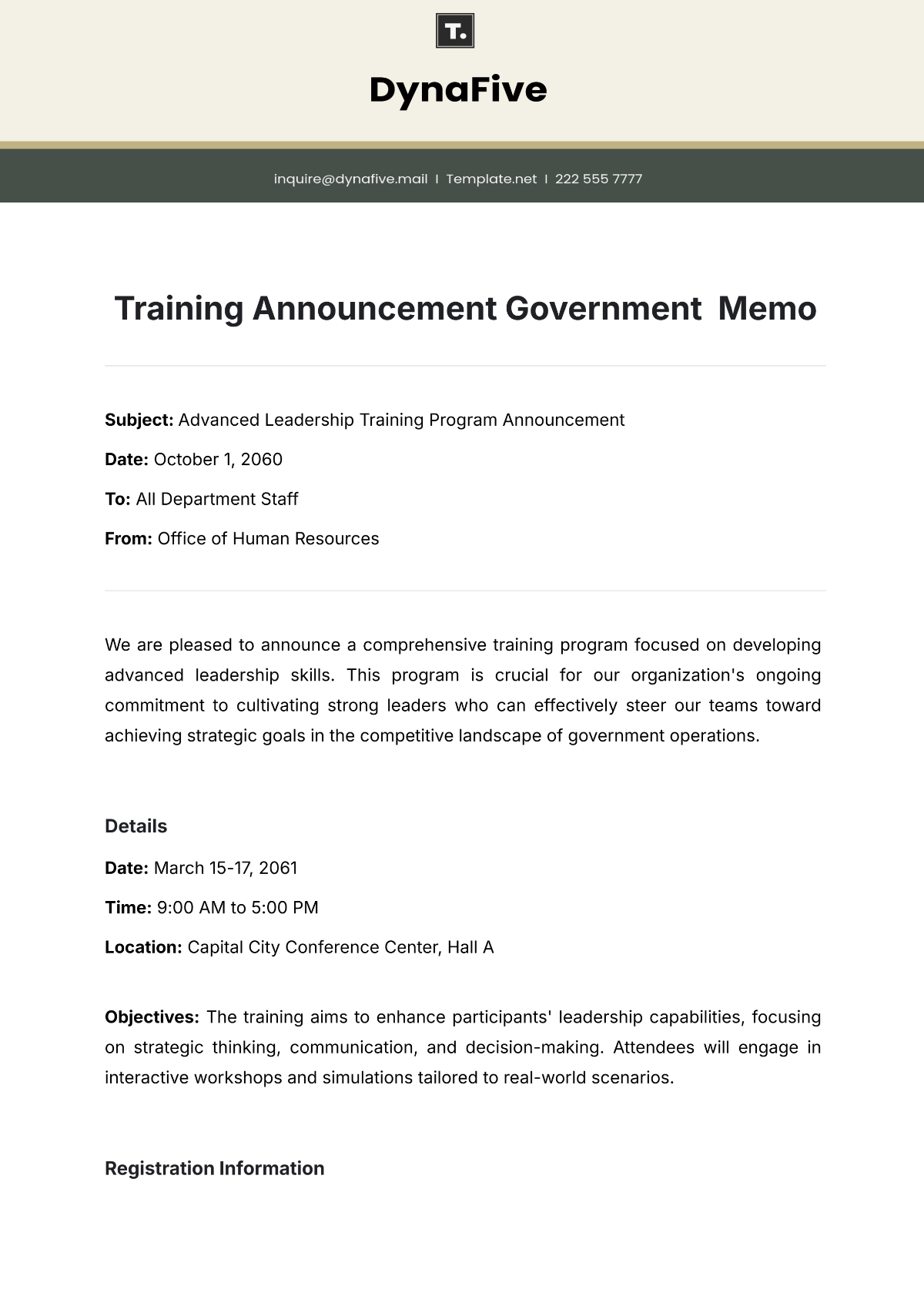 Training Announcement Government  Memo Template - Edit Online & Download