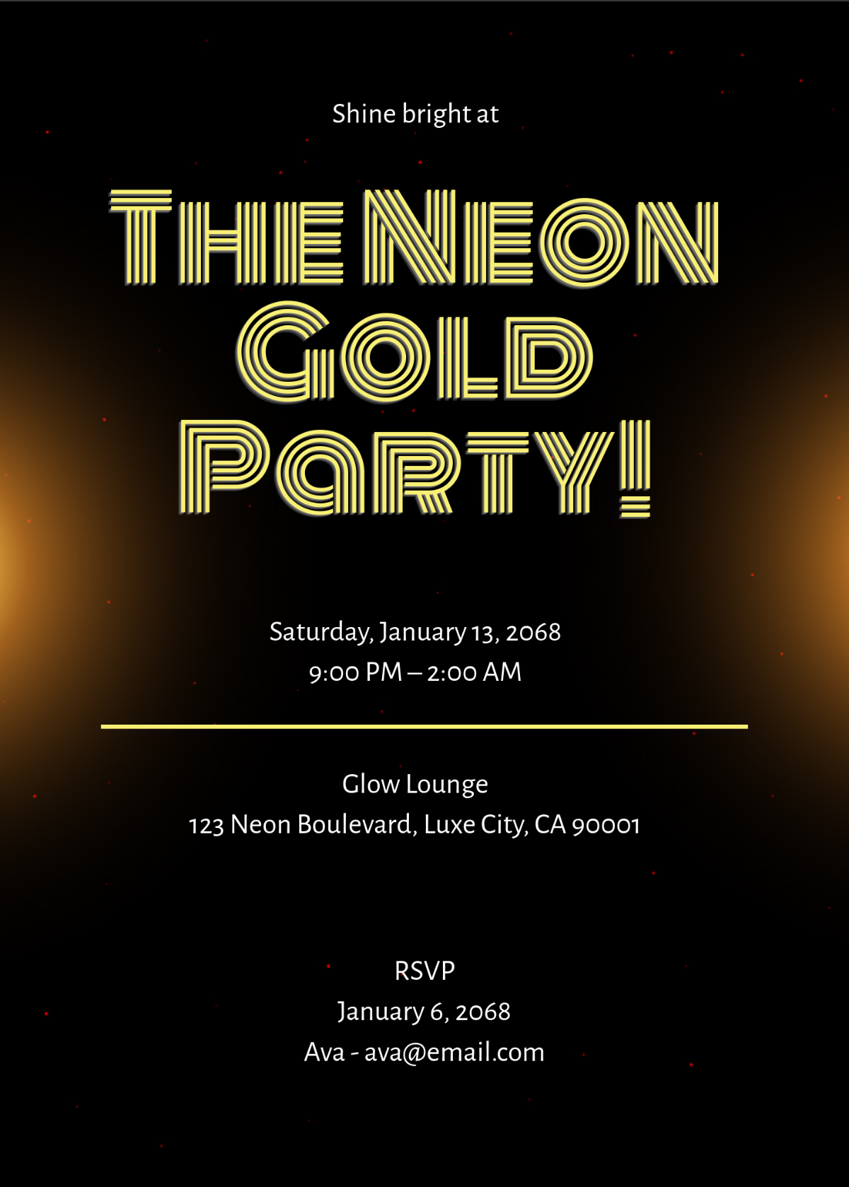 Free Neon Gold Party Invitation Template - Edit Online & Download