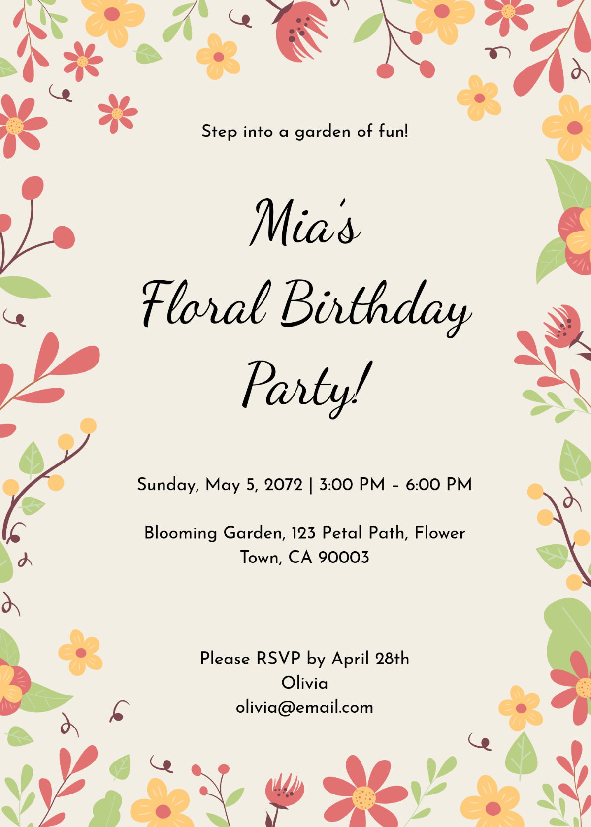 Free Floral Party Invitation Template - Edit Online & Download