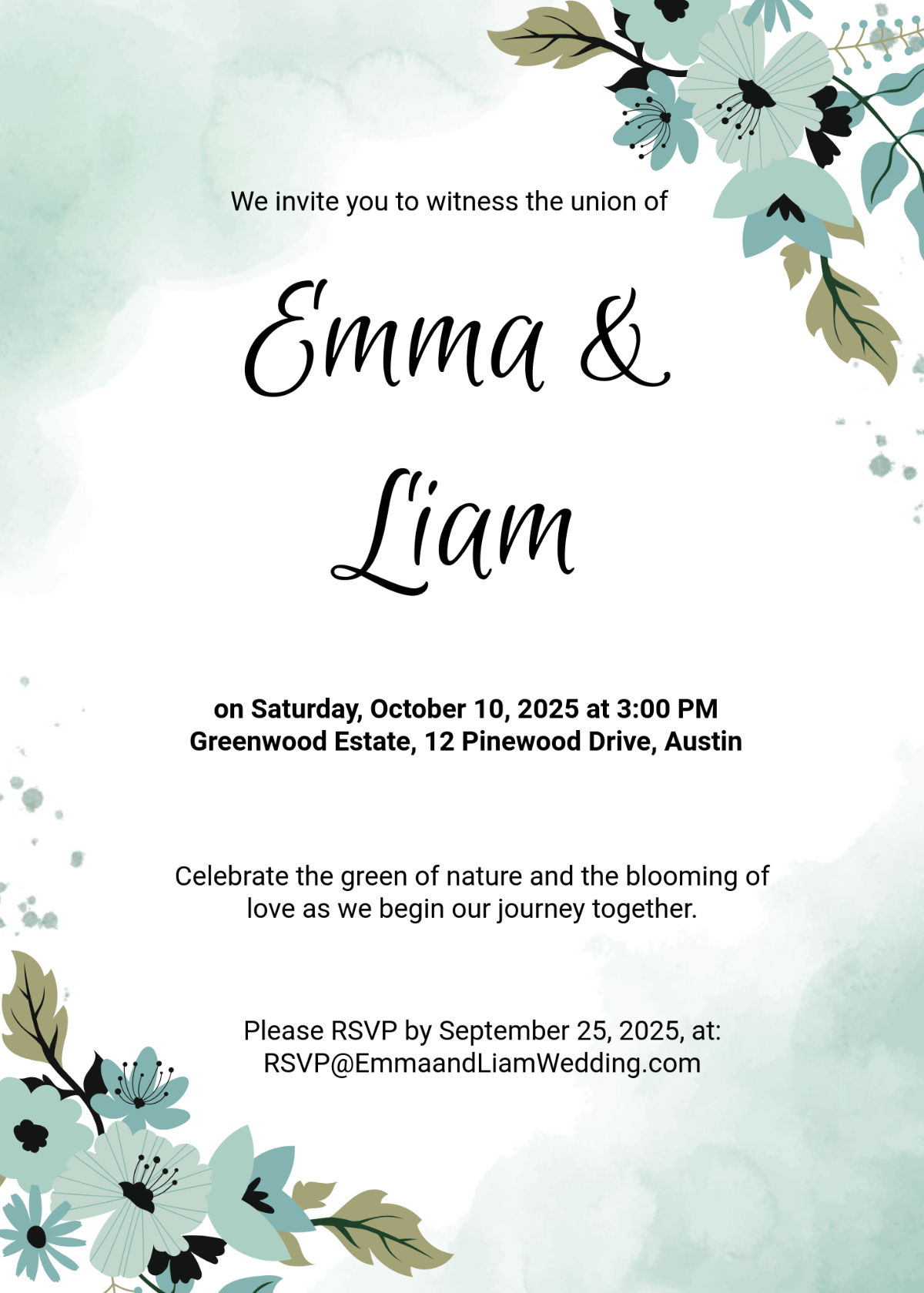 Free Green Wedding Invitation Template - Edit Online & Download