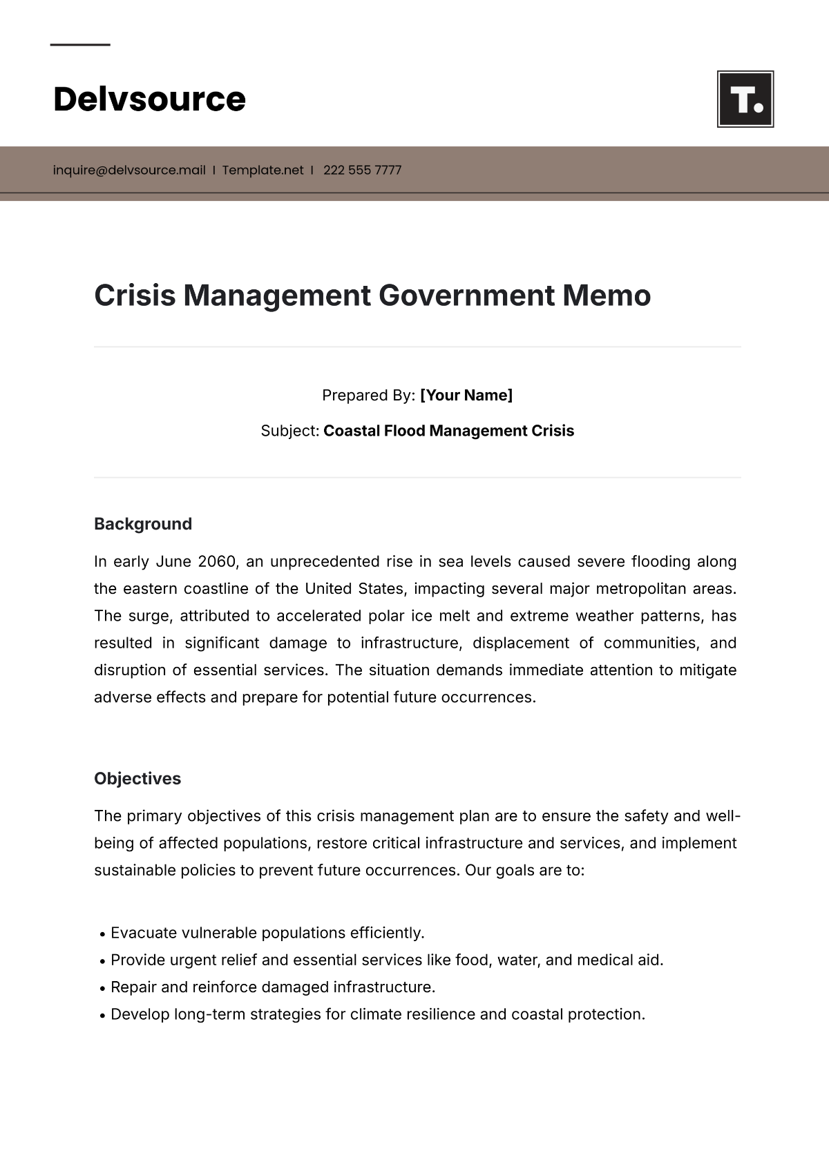 Crisis Management Government Memo Template - Edit Online & Download