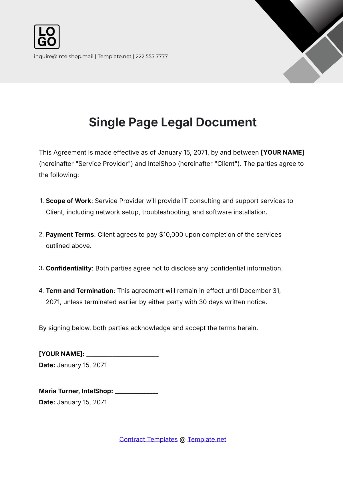 Single Page Legal Document Template - Edit Online & Download