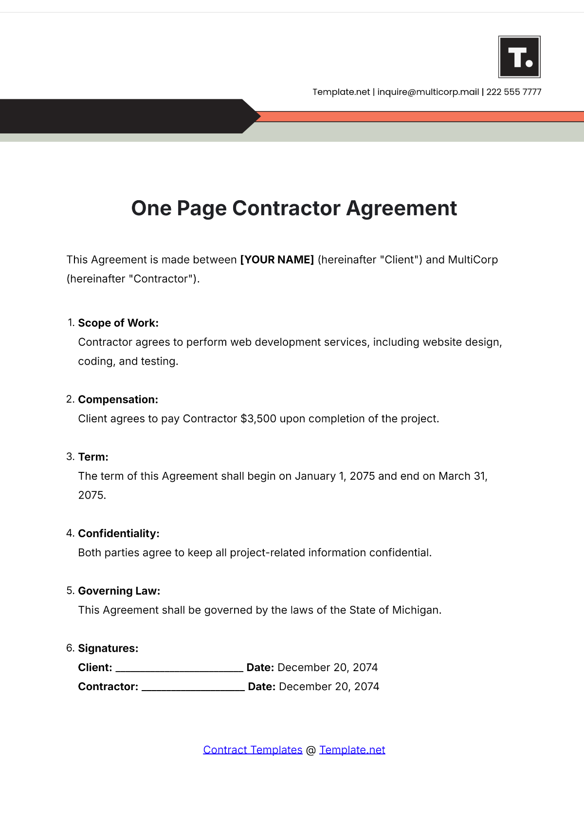 Free Contractor Contract Templates Editable And Printable Free Contractor Contract Templates Editable And Printable