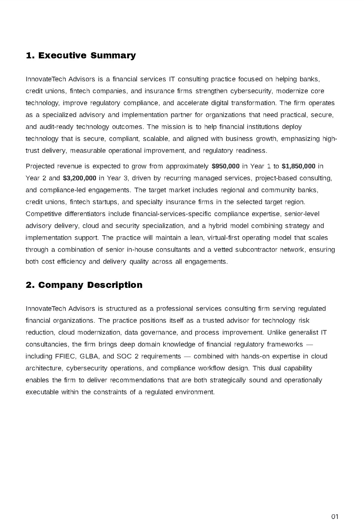 Free IT Consulting Service Business Plan Template to Edit Online