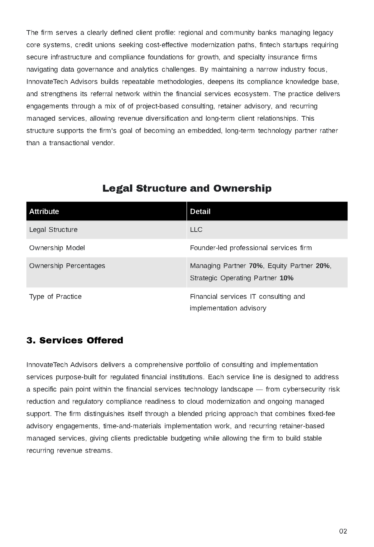 Free IT Consulting Service Business Plan Template to Edit Online