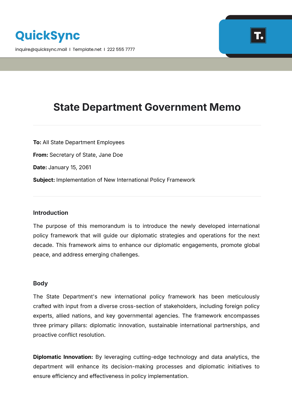 State Department Government Memo Template - Edit Online & Download