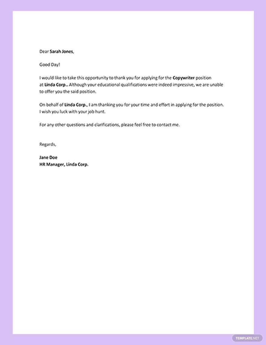 Employment Rejection Letter Template