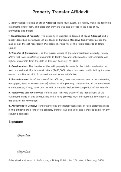 Free Property Transfer Affidavit Template to Edit Online
