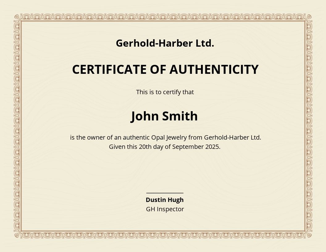 certificate of authenticity word template