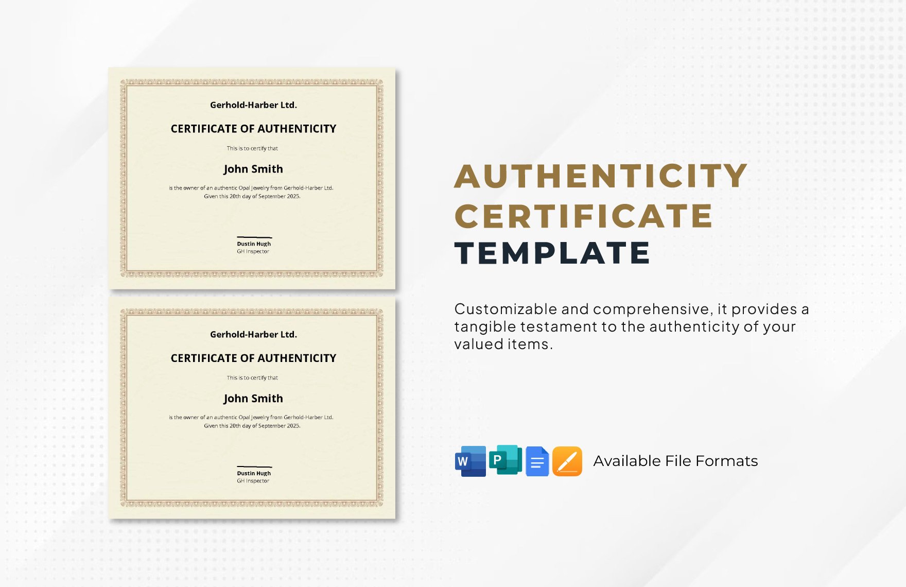 Authenticity Certificate Template in Word, Google Docs, Illustrator, PSD, Apple Pages, Publisher