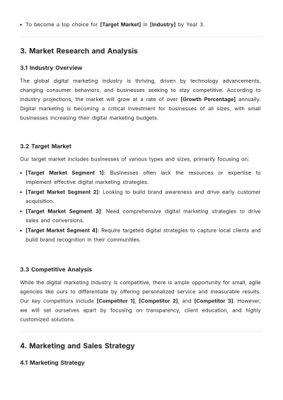 Free Digital Marketing Service Business Plan Format Template to Edit Online