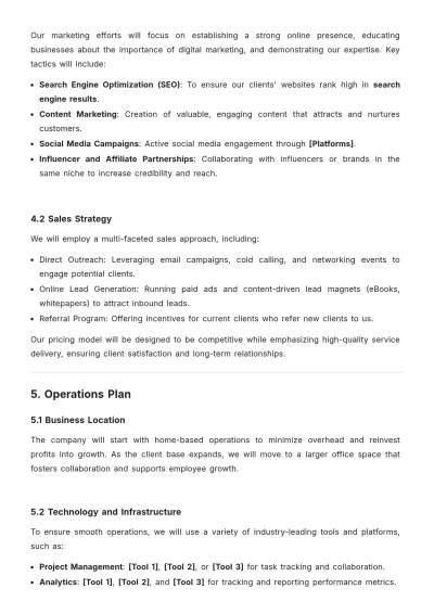 Free Digital Marketing Service Business Plan Format Template to Edit Online