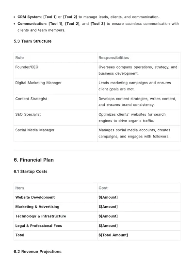 Free Digital Marketing Service Business Plan Format Template to Edit Online