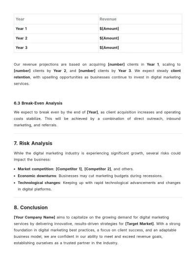 Free Digital Marketing Service Business Plan Format Template to Edit Online