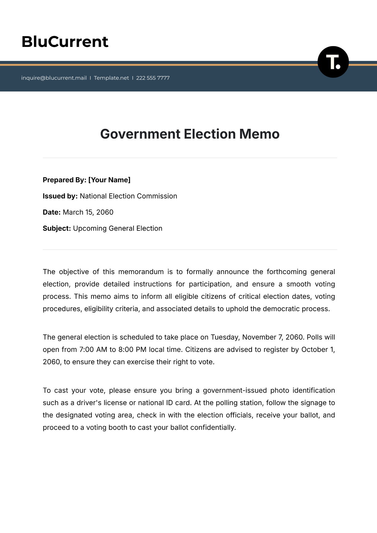 Government Election Memo Template - Edit Online & Download