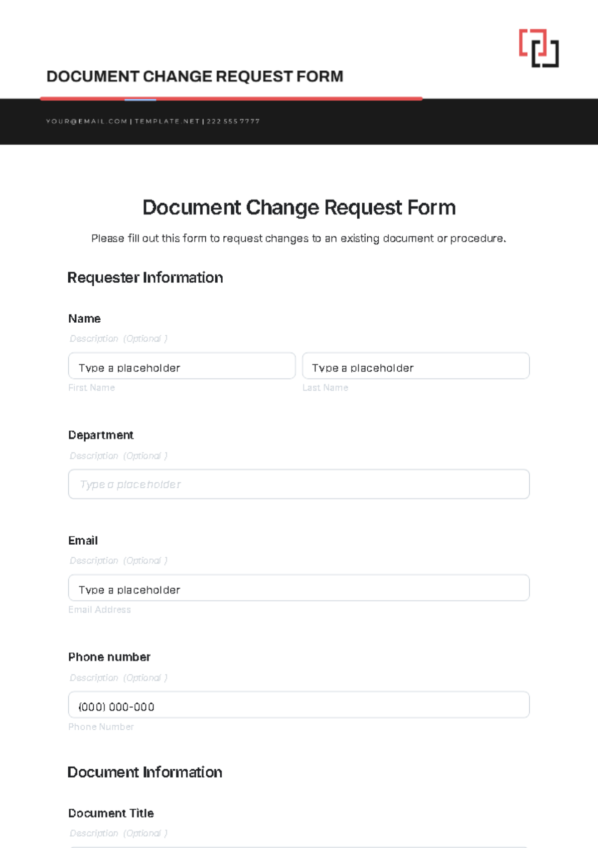 Free Document Change Request Form Template