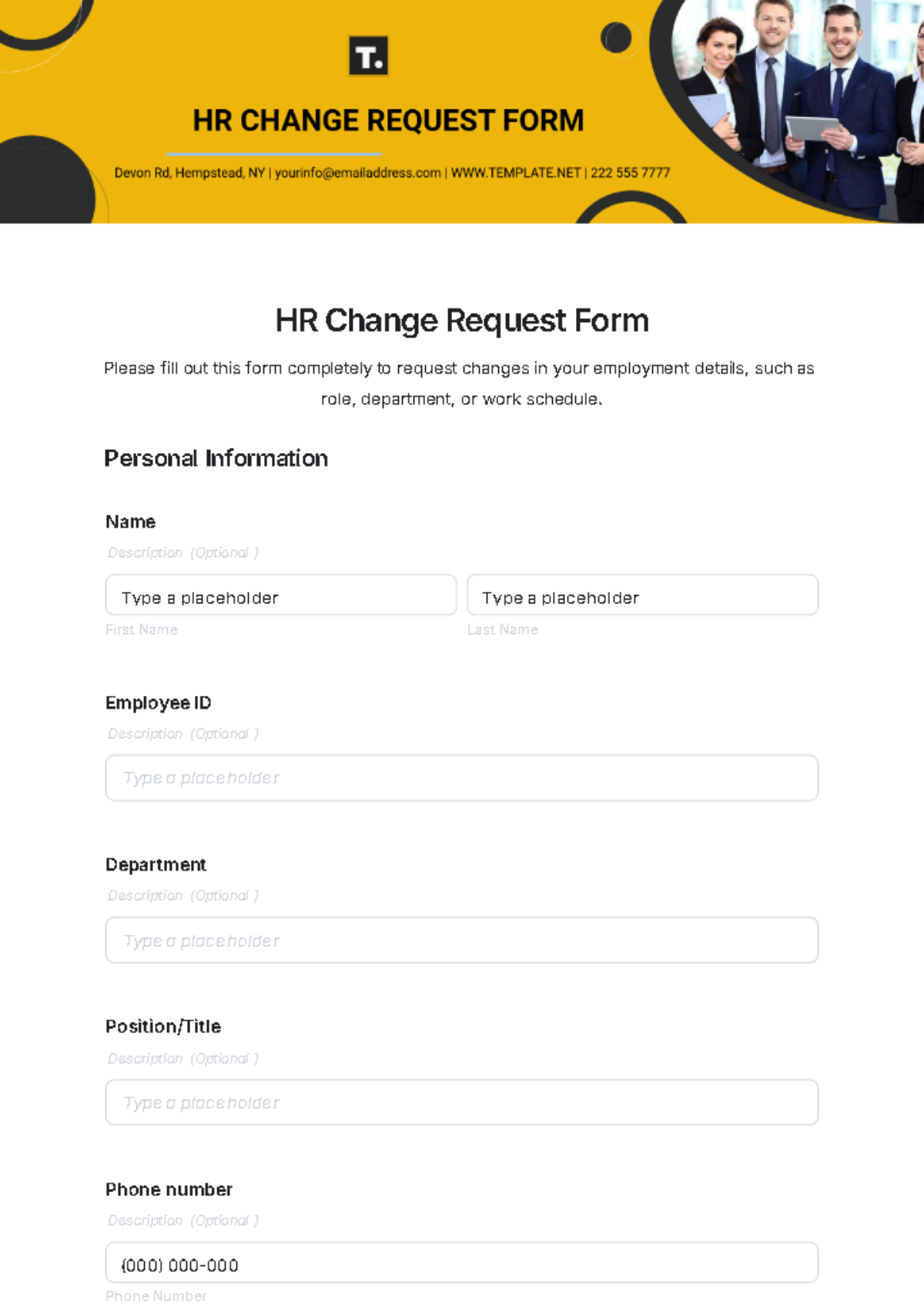 Free HR Change Request Form Template