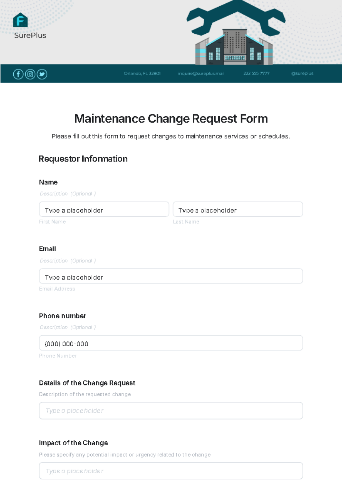 Free Maintenance Change Request Form Template