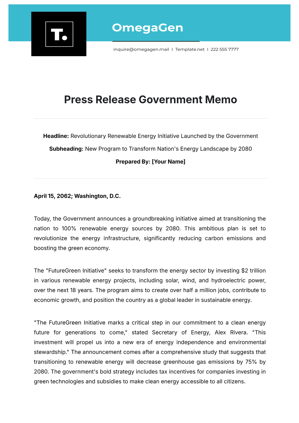 Press Release Government Memo Template - Edit Online & Download