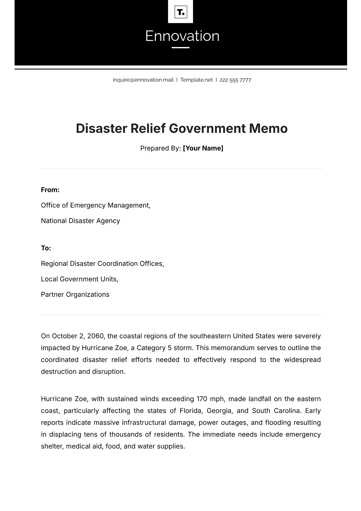 Disaster Relief Government Memo Template - Edit Online & Download