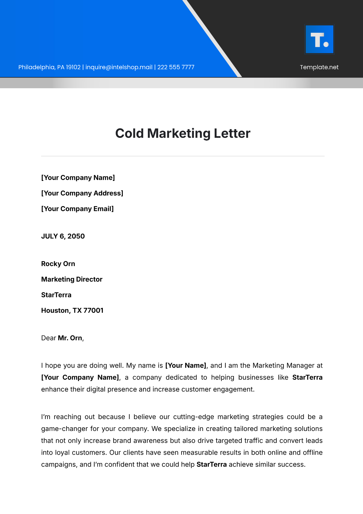 Free Cold Marketing Letter Template