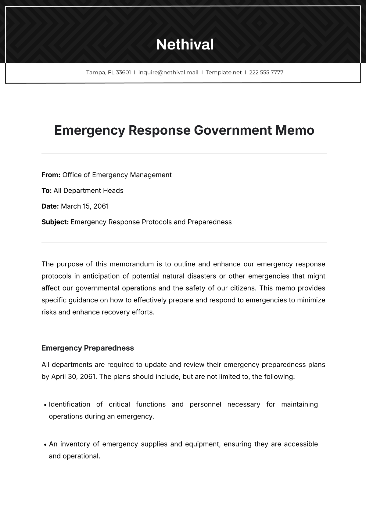 Emergency Response Government Memo Template - Edit Online & Download