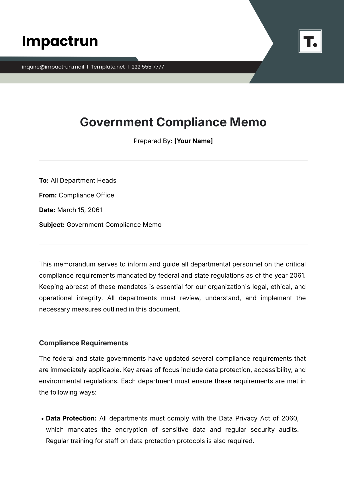 Government Compliance Memo Template - Edit Online & Download