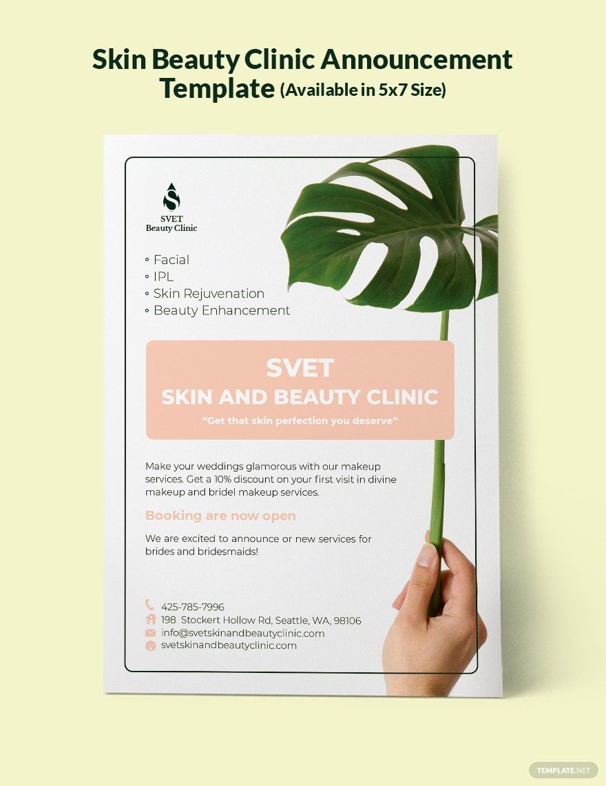 Free Skin Beauty Clinic Announcement Template