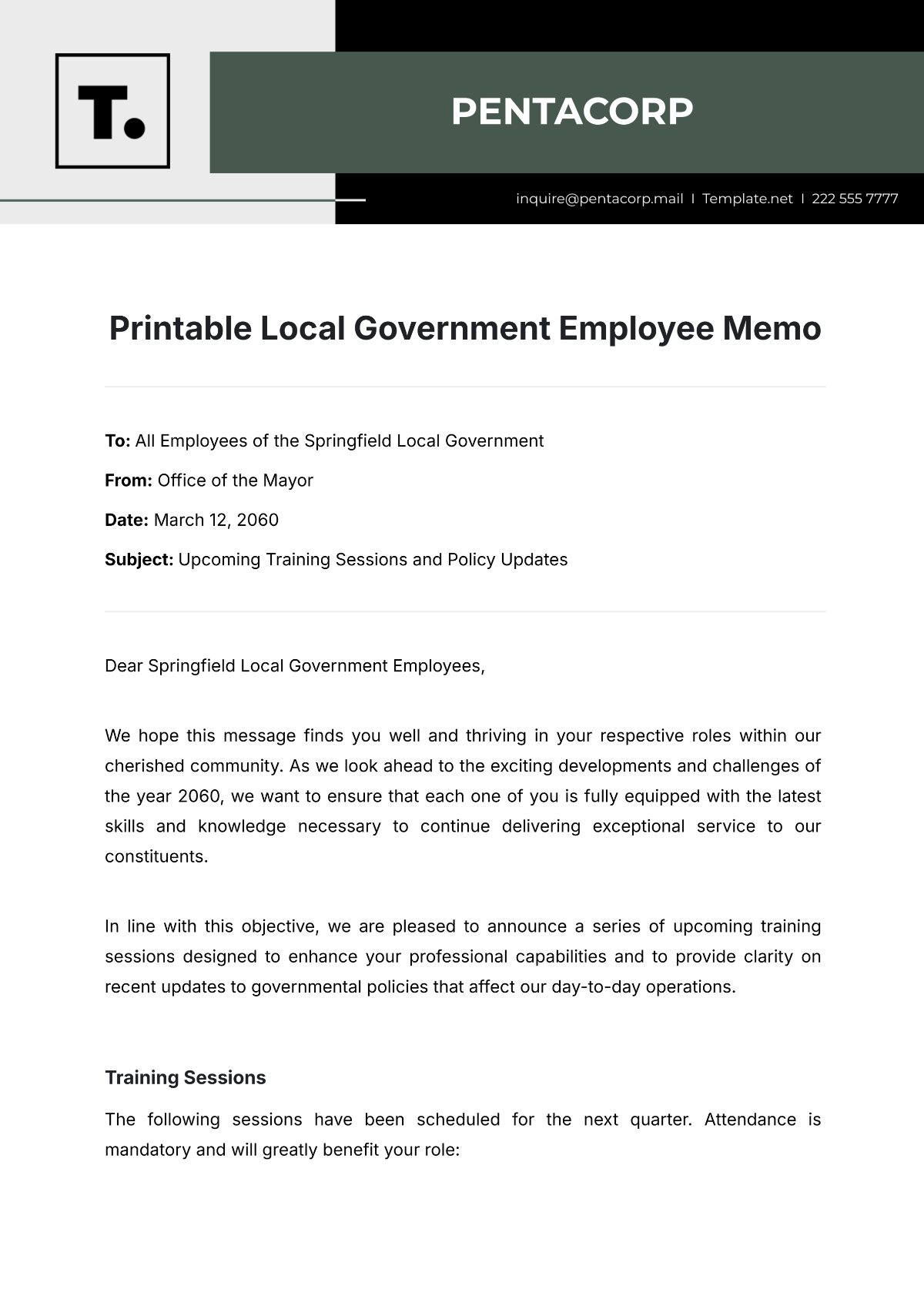 Free Printable Local Government Employee Memo Template