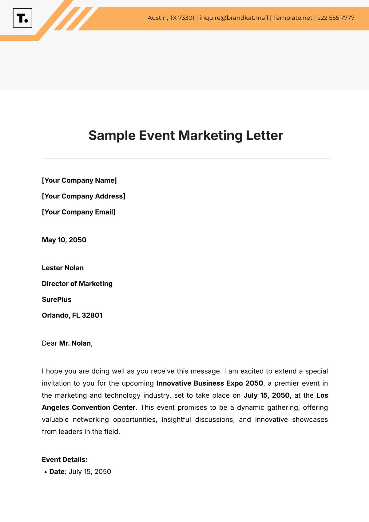 Free Sample Event Marketing Letter Template