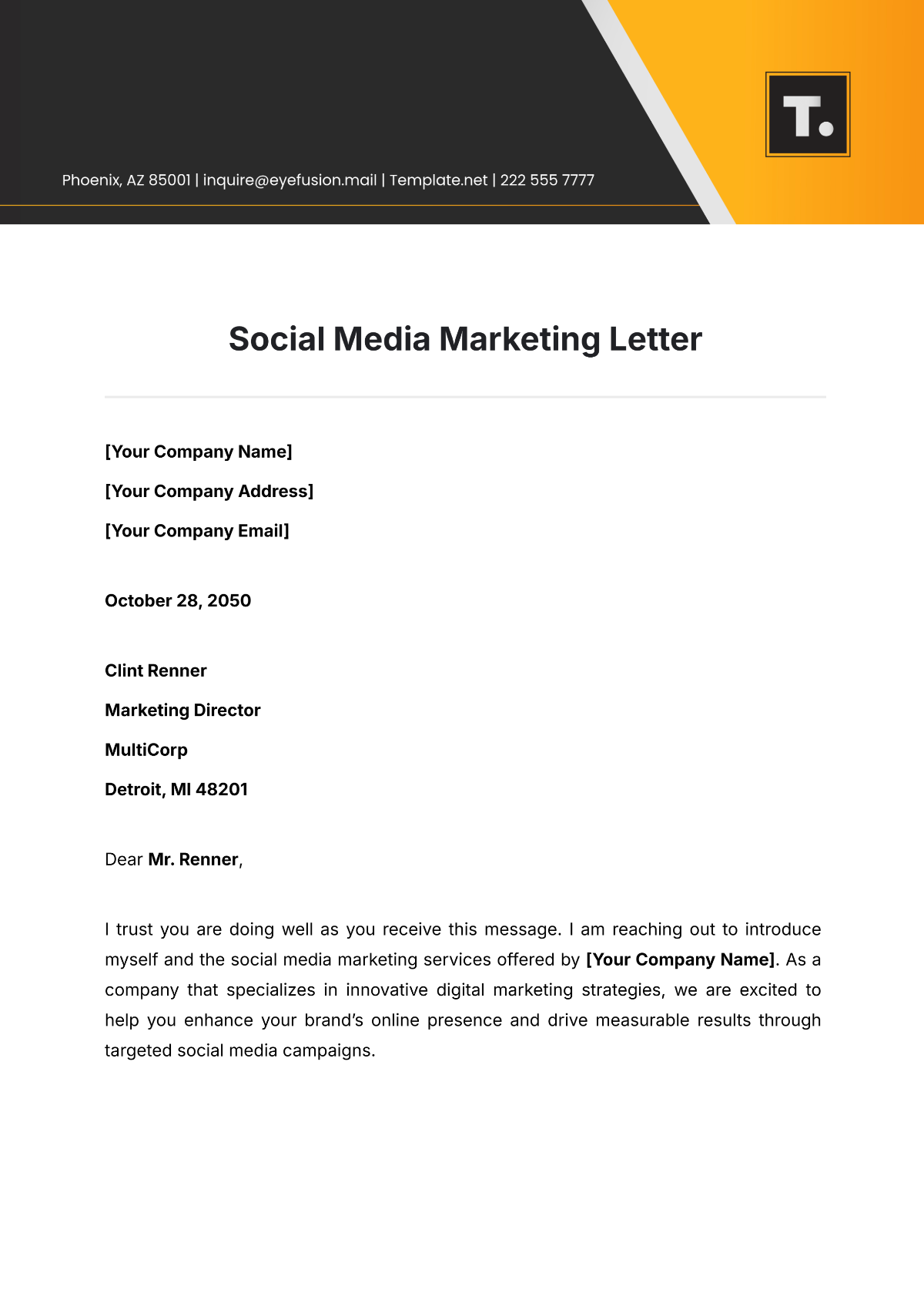 Free Social Media Marketing Letter Template