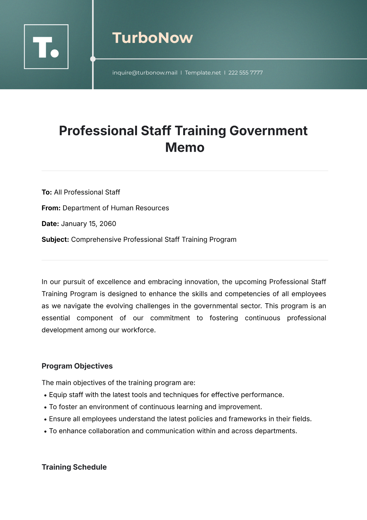 Professional Staff Training Government Memo Template - Edit Online & Download