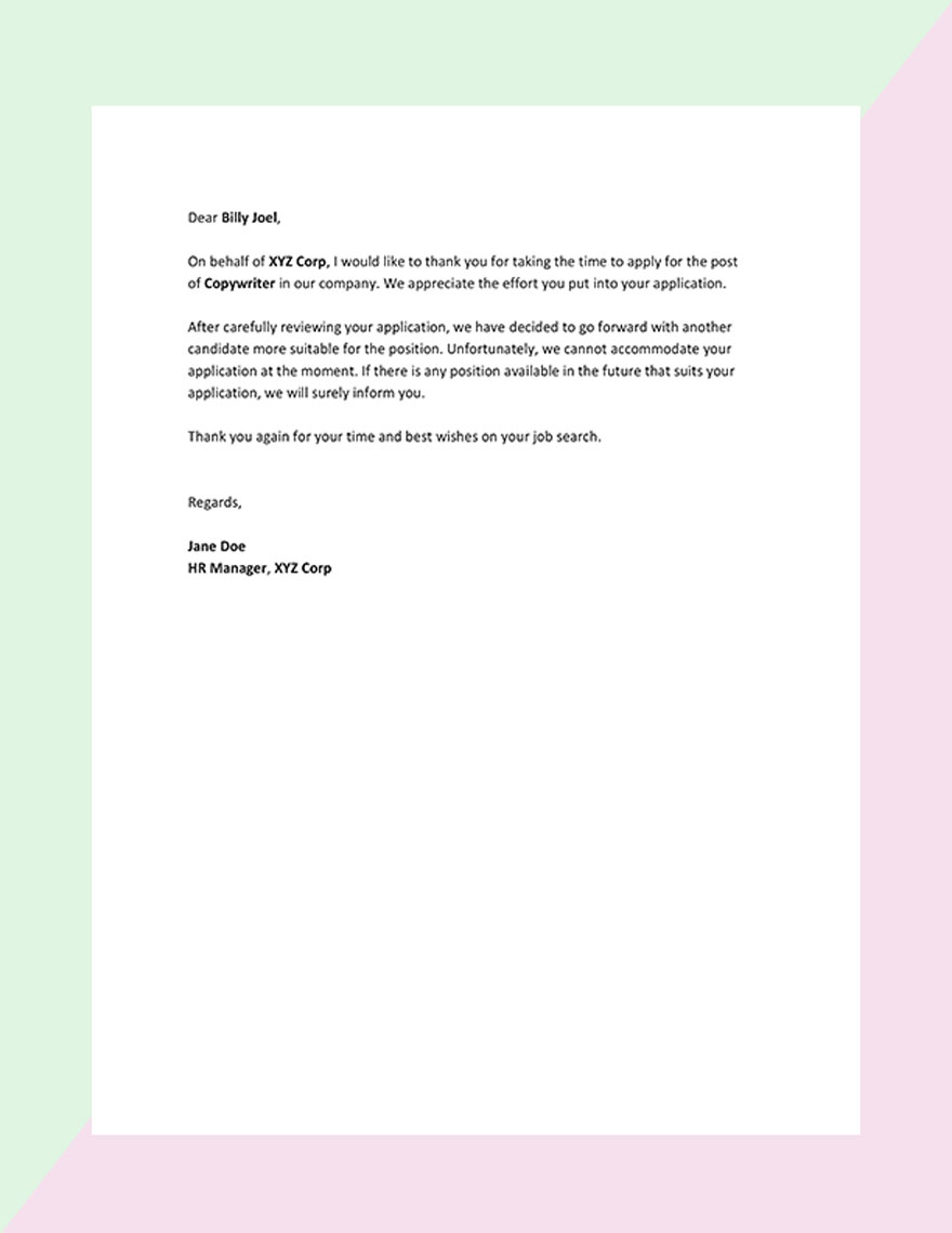 Real Estate Offer Rejection Letter Template - Google Docs, Word, Apple ...