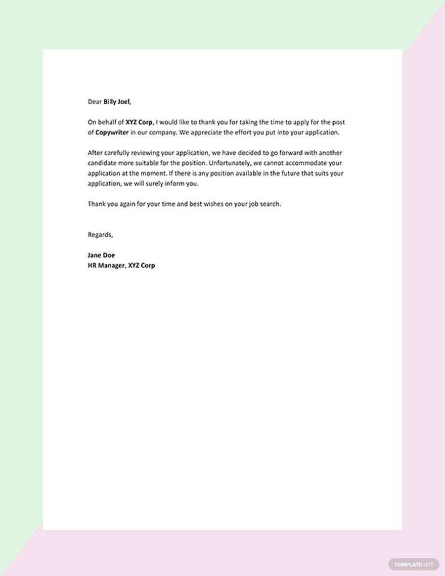 Job Rejection Letter Template