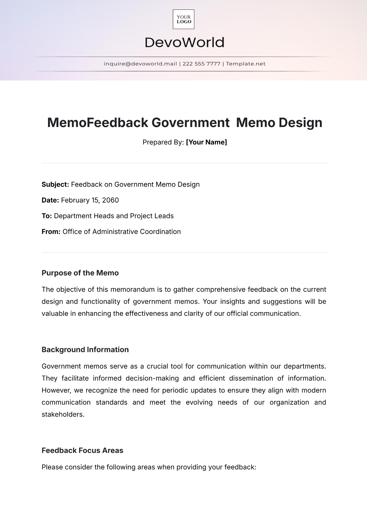 Feedback Government  Memo Design Template - Edit Online & Download