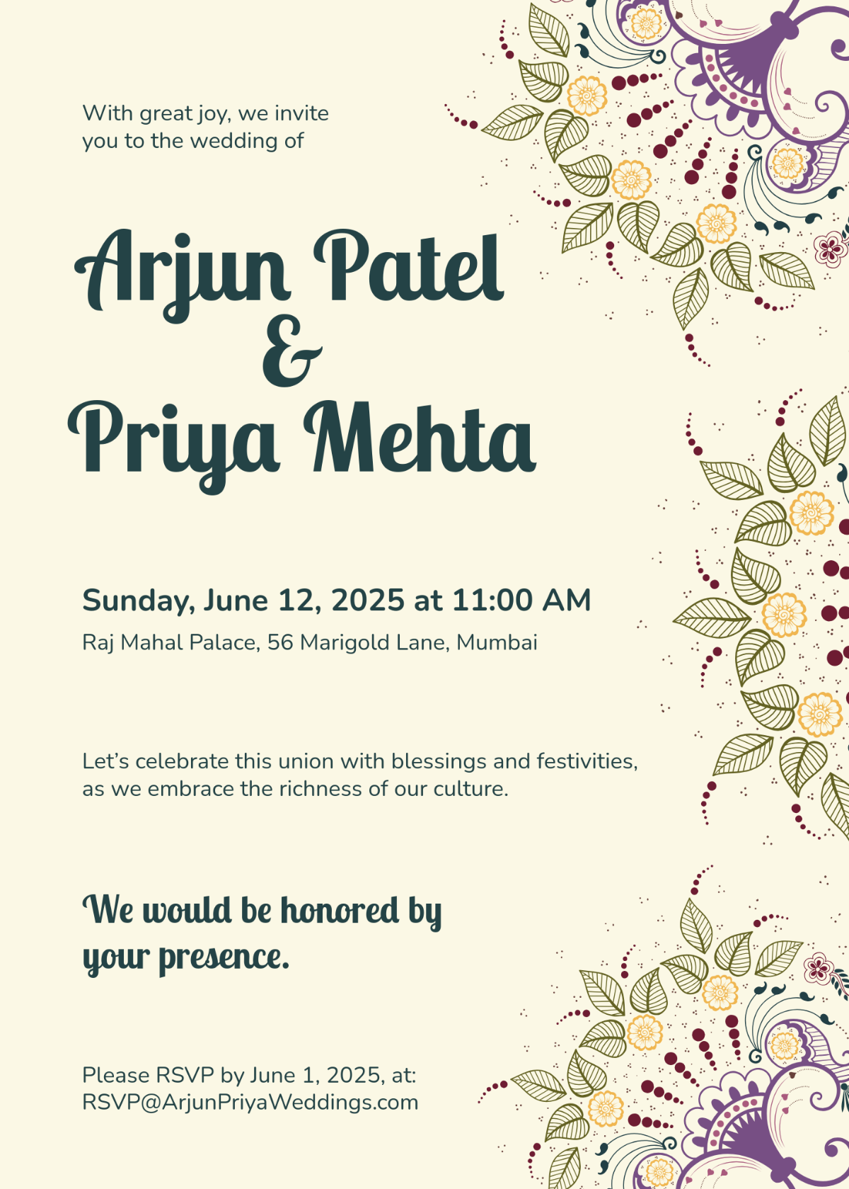 Free Indian Wedding Invitation Template - Edit Online & Download