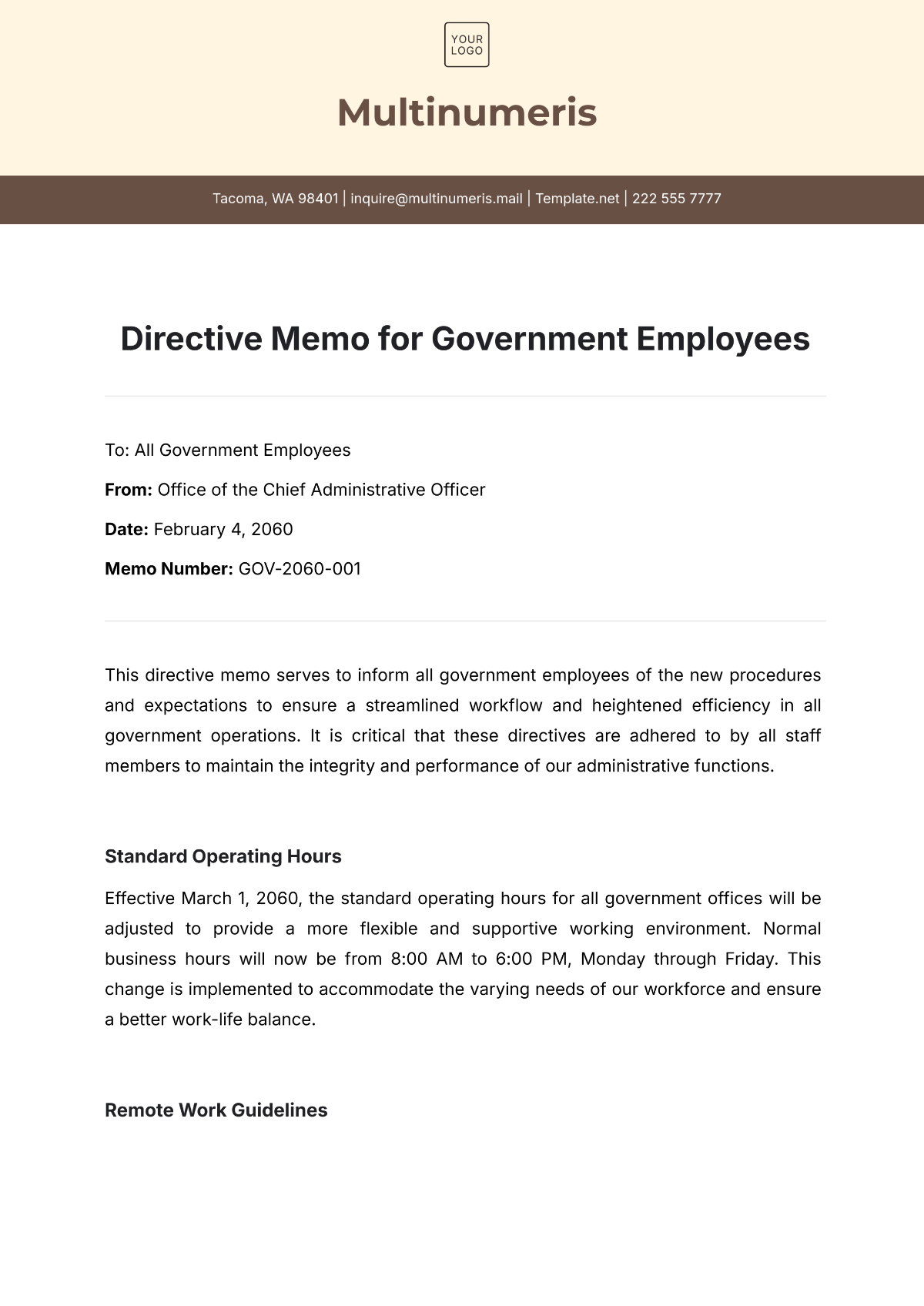 Free Directive Memo for Government  Employees Template