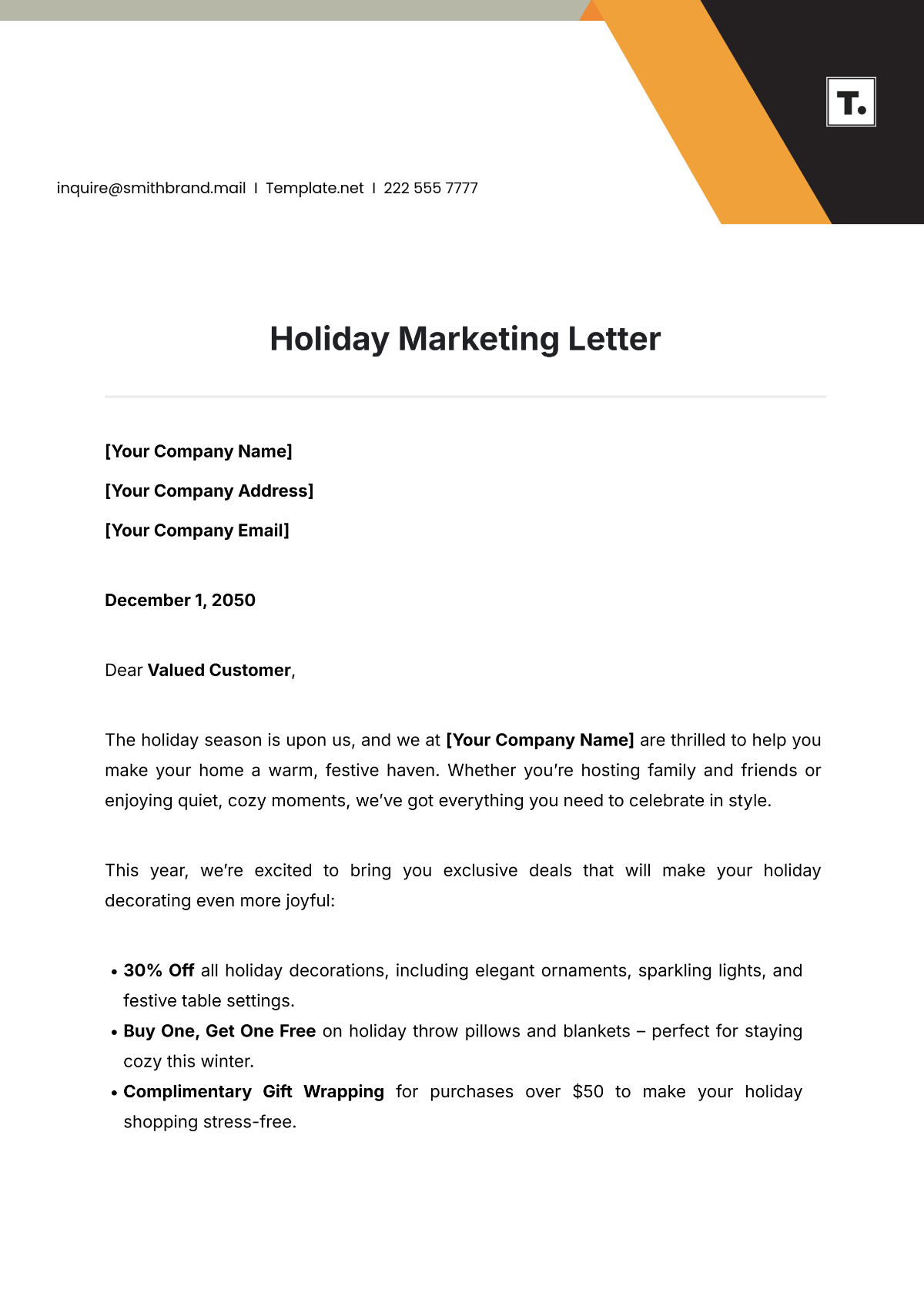 Free Holiday Marketing Letter Template