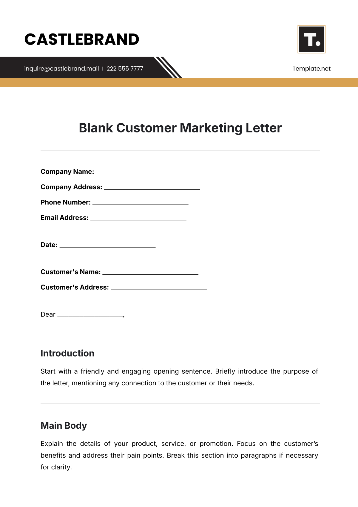 Free Blank Customer Marketing Letter Template