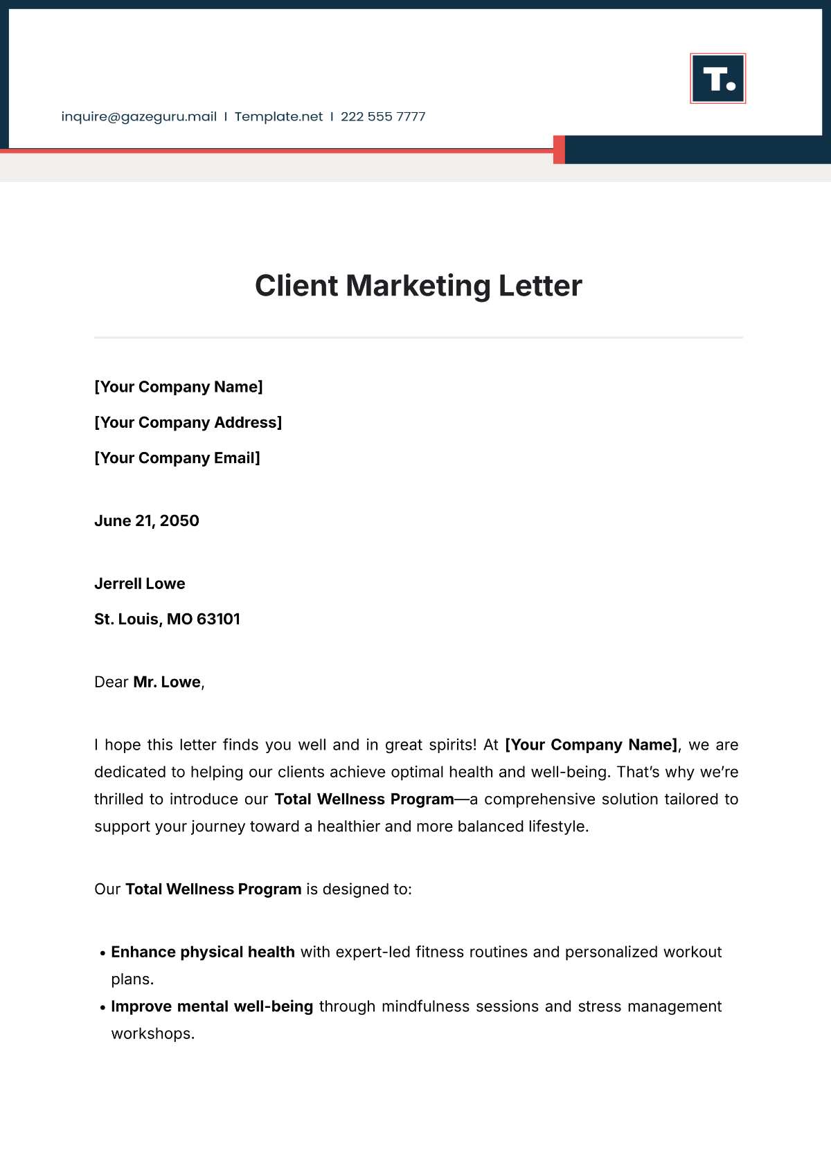 Client Marketing Letter Template