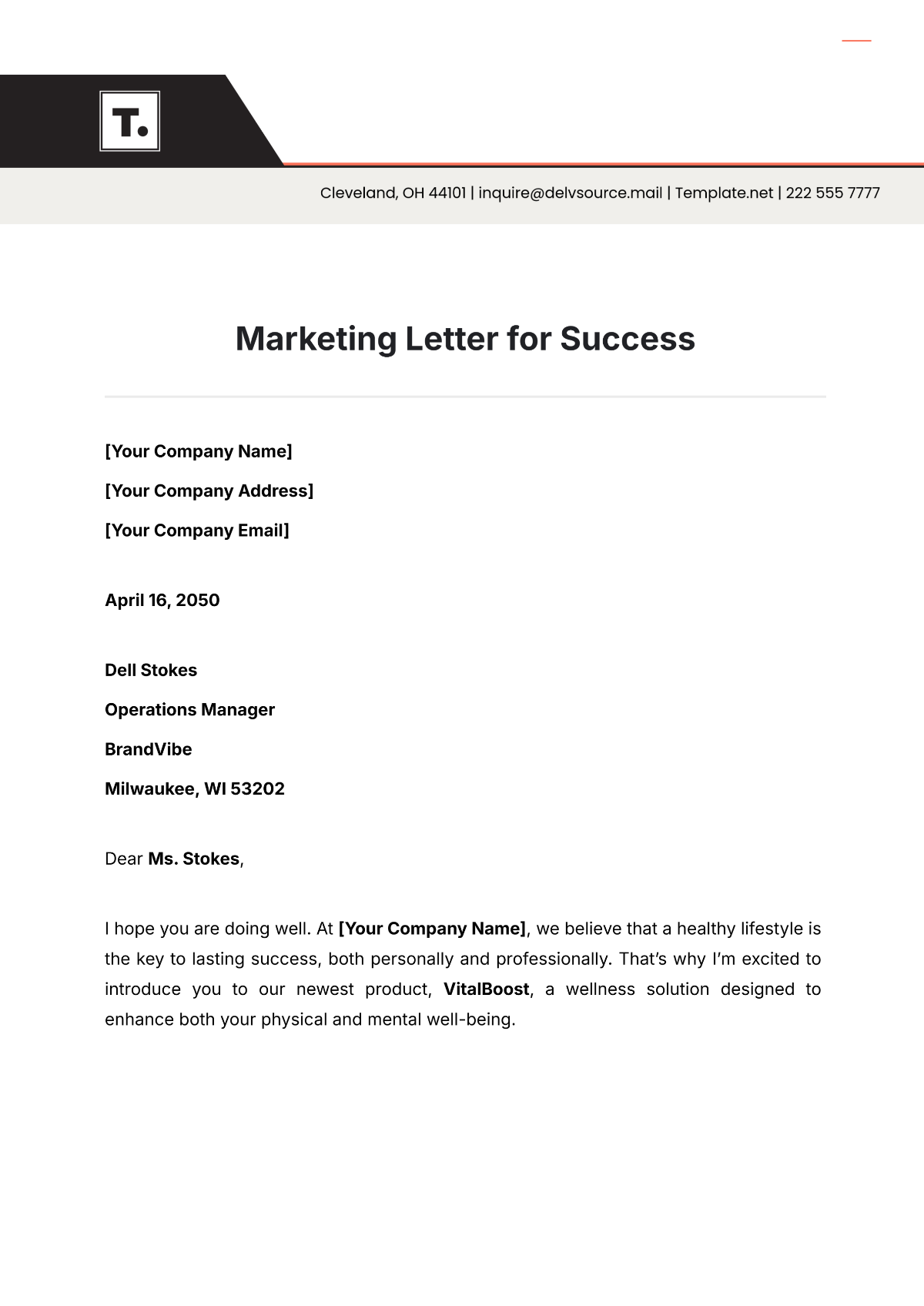 Marketing Letter for Success Template