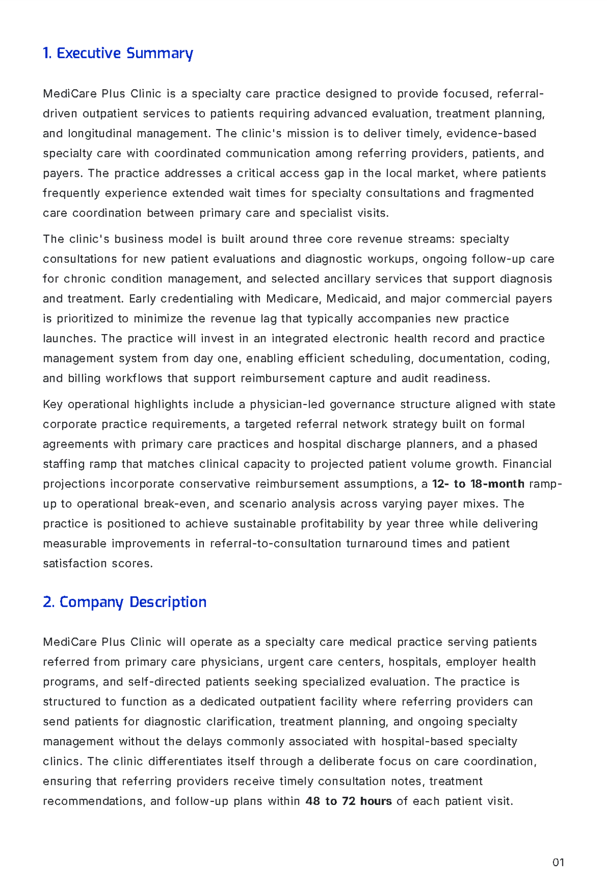 Free Medical Service Business Plan Template to Edit Online