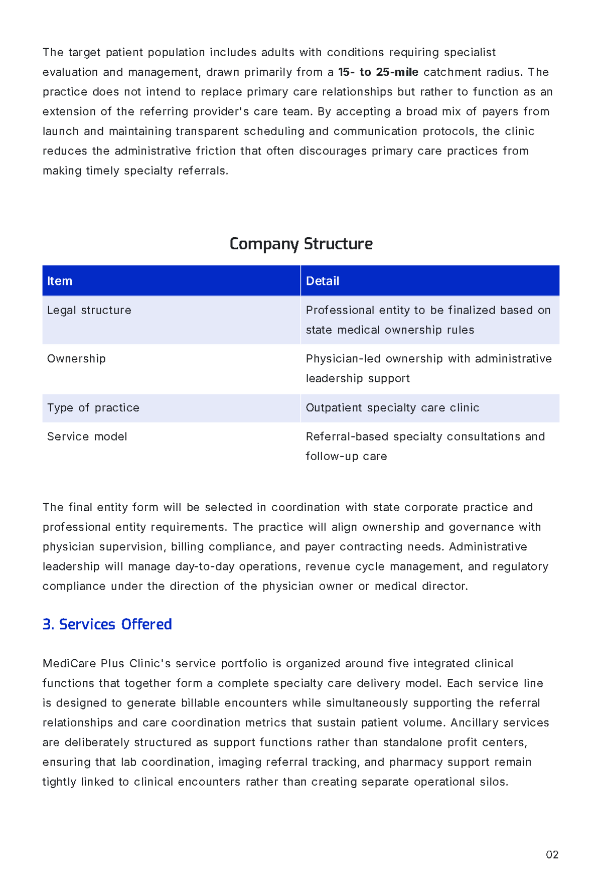 Free Medical Service Business Plan Template to Edit Online