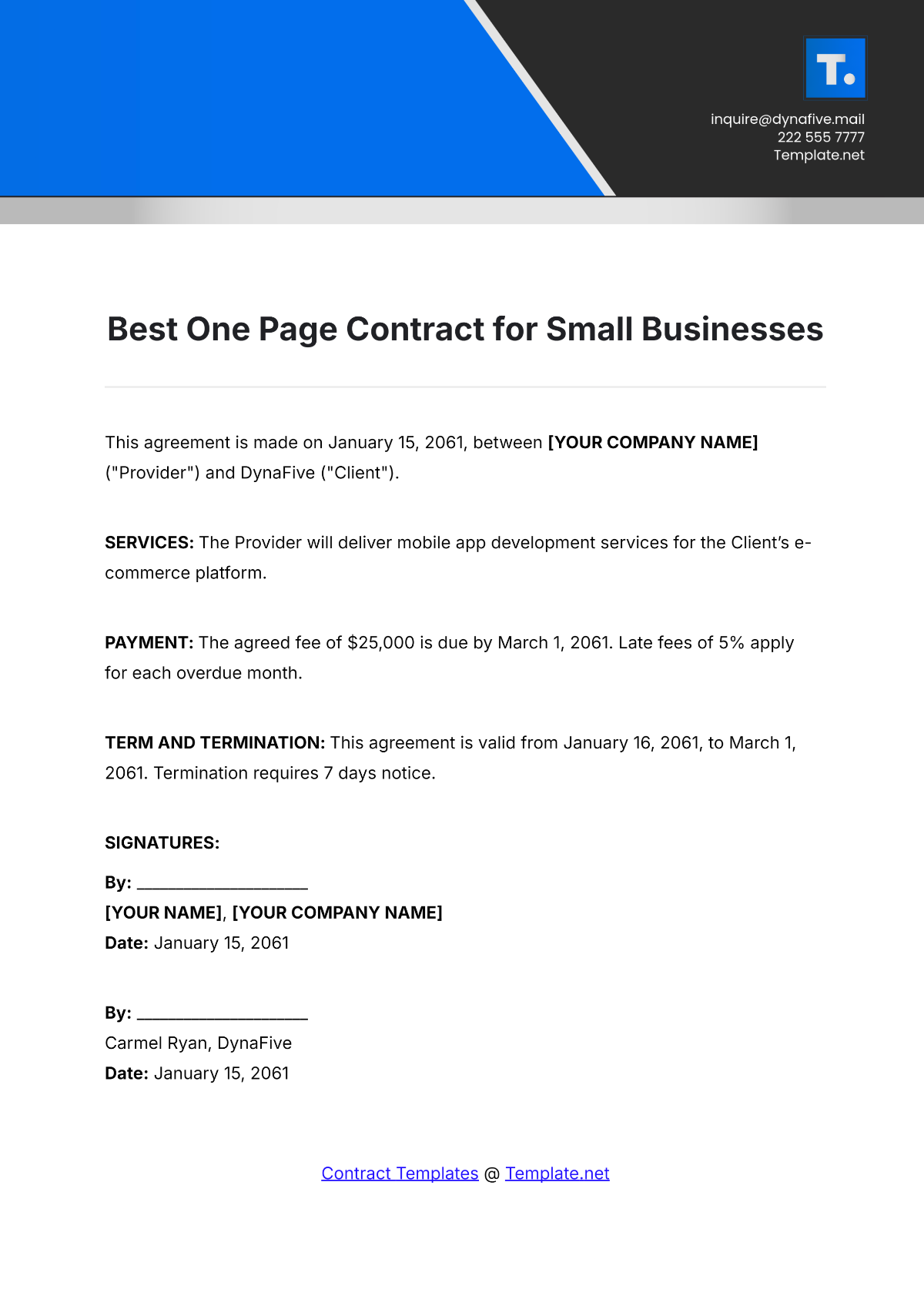 Best One Page Contract Template for Small Businesses - Edit Online & Download