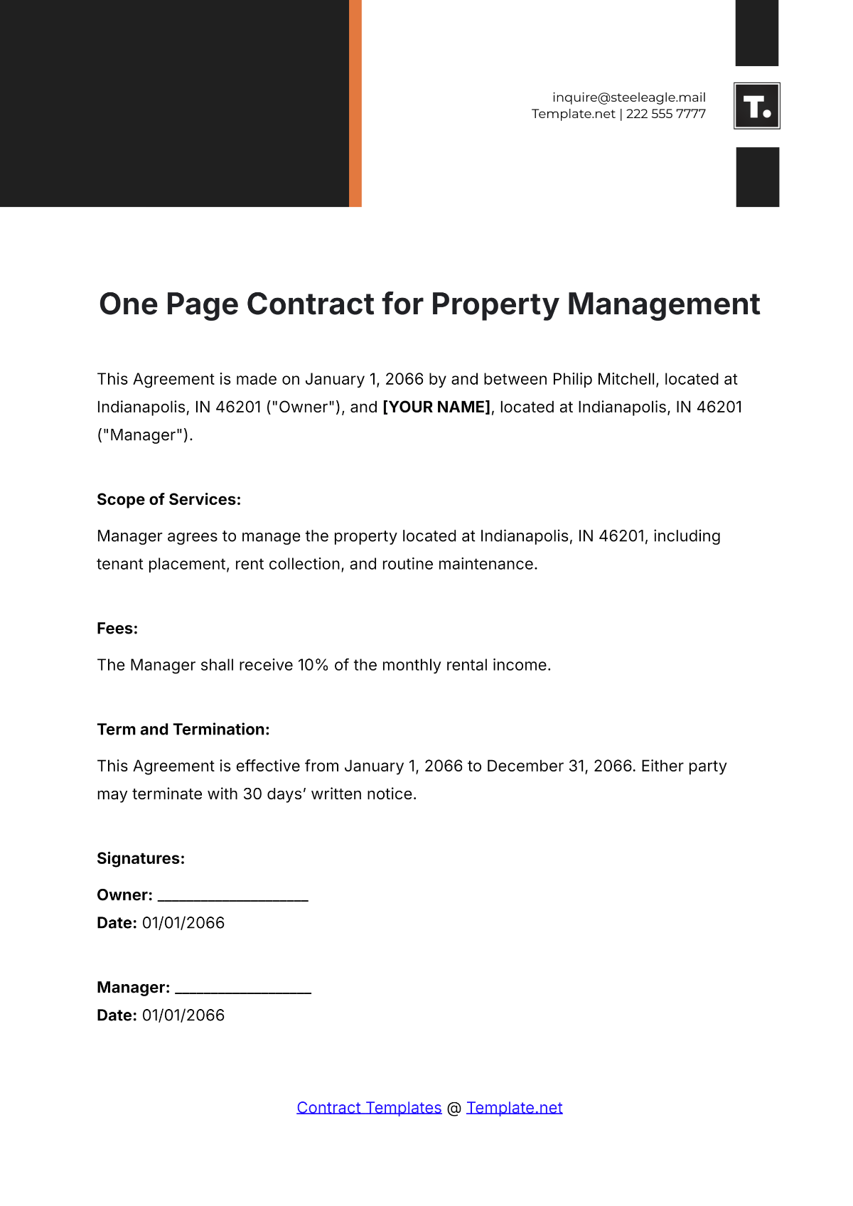 One Page Contract Template for Property Management - Edit Online & Download