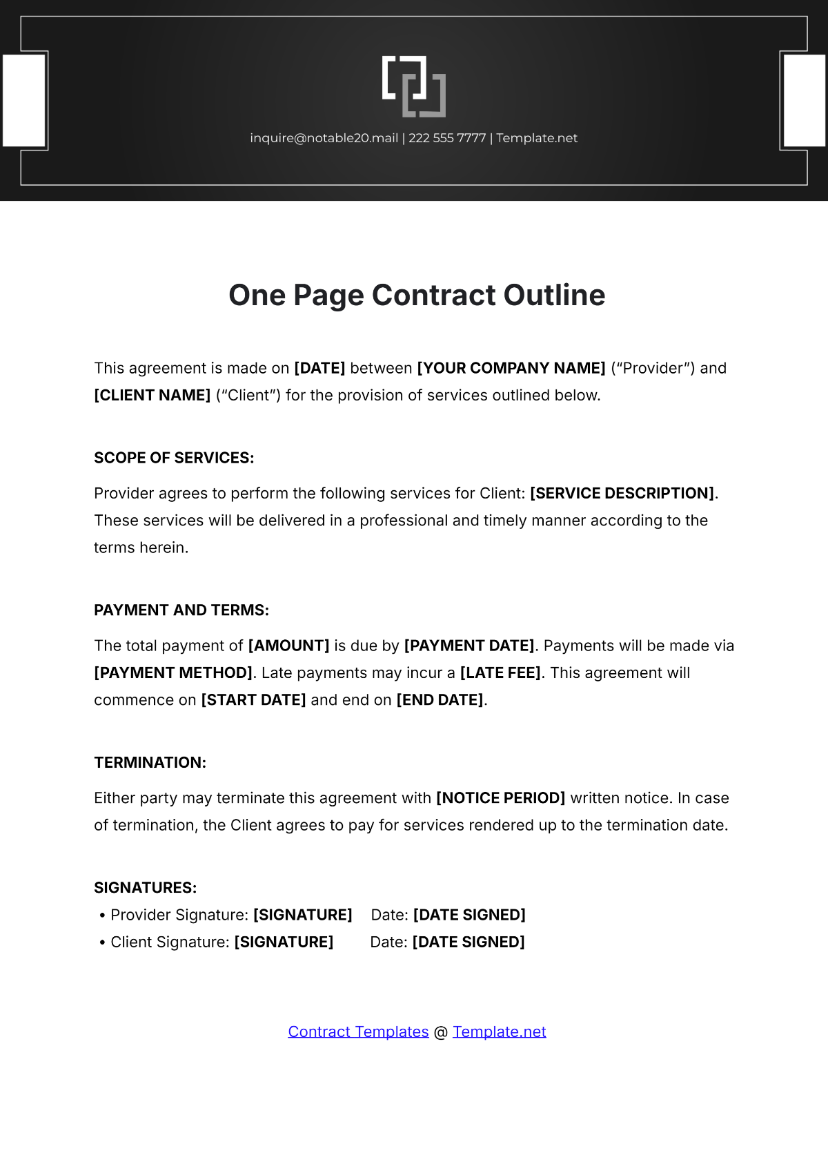 One Page Contract Outline Template - Edit Online & Download