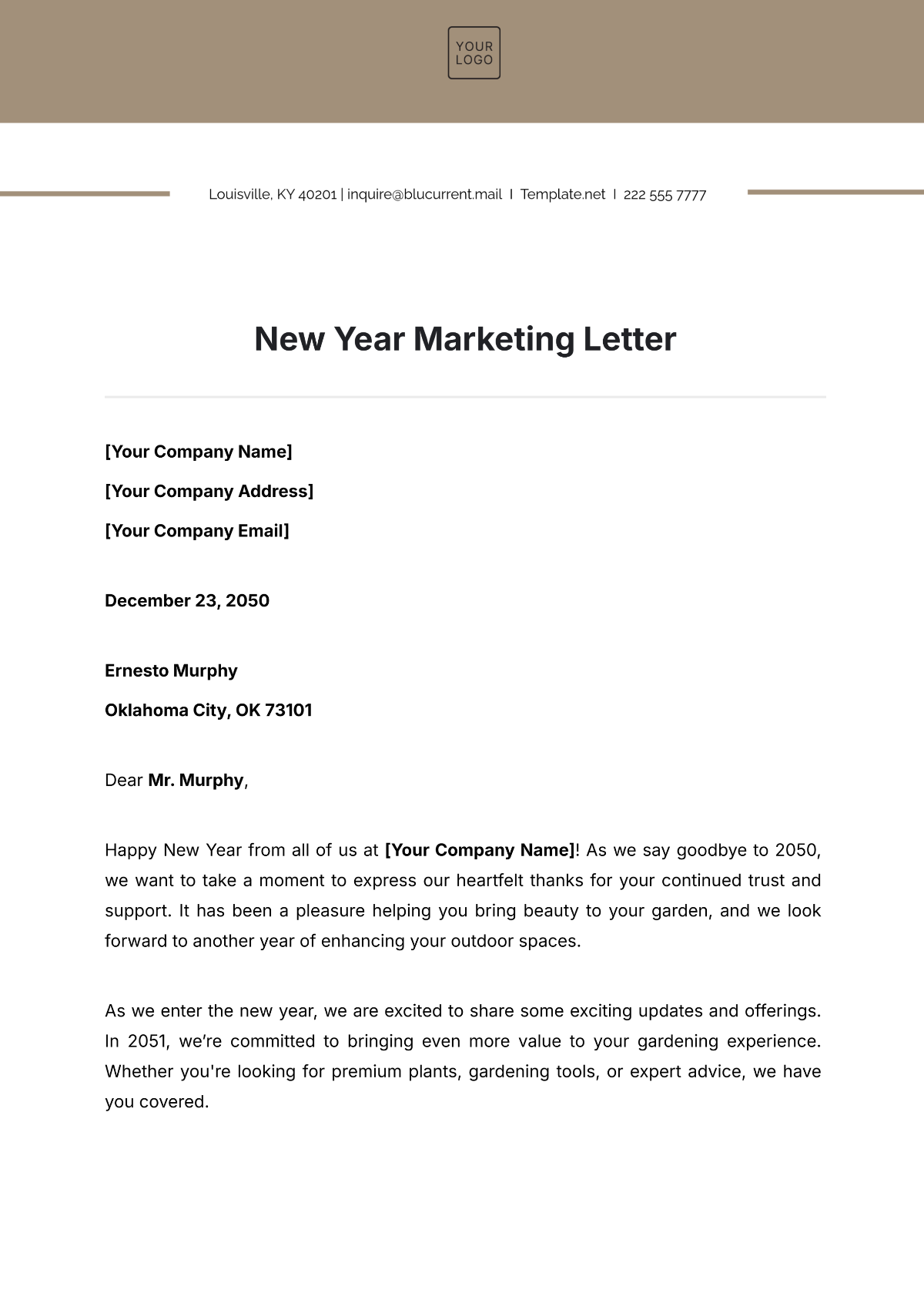 New Year Marketing Letter Template