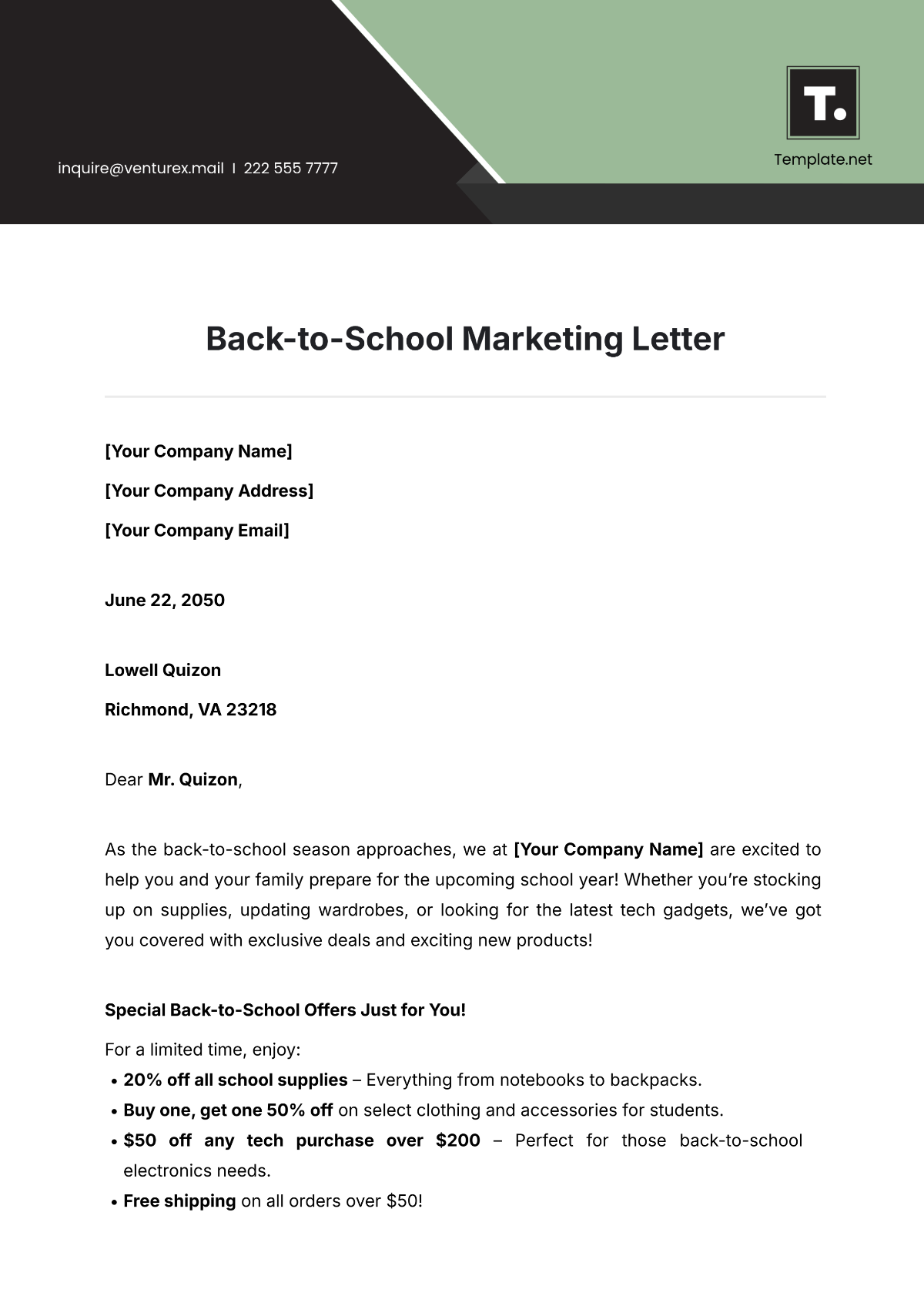 Back-to-School Marketing Letter Template