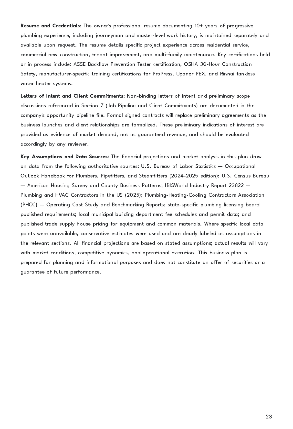 Free Plumbing Service Business Plan Template to Edit Online