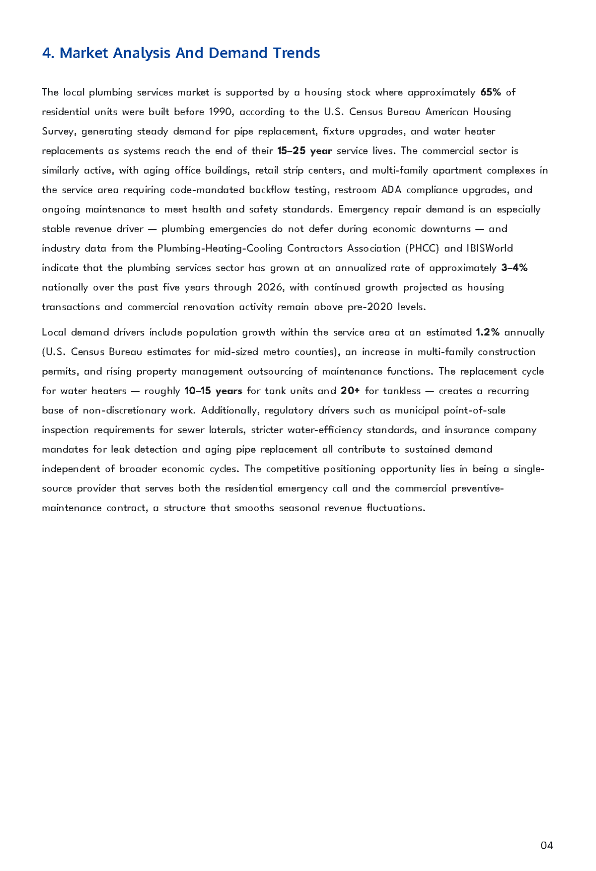 Free Plumbing Service Business Plan Template to Edit Online